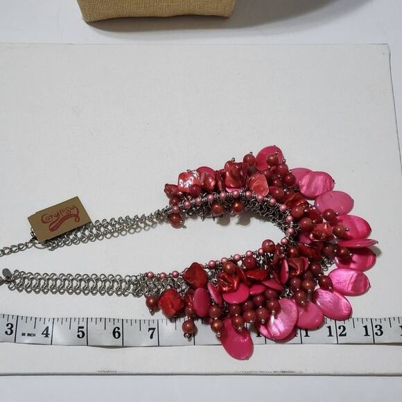 TRESKA pink Fringe Bearded bibb necklace new!!! - Picture 4 of 4